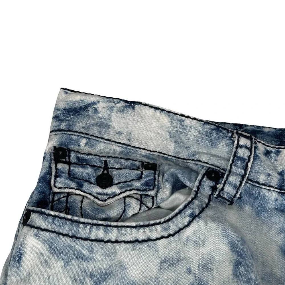 True Religion Straight Flap Acid Wash Jeans Blue White Mens‎ 44 Contrast Stitch